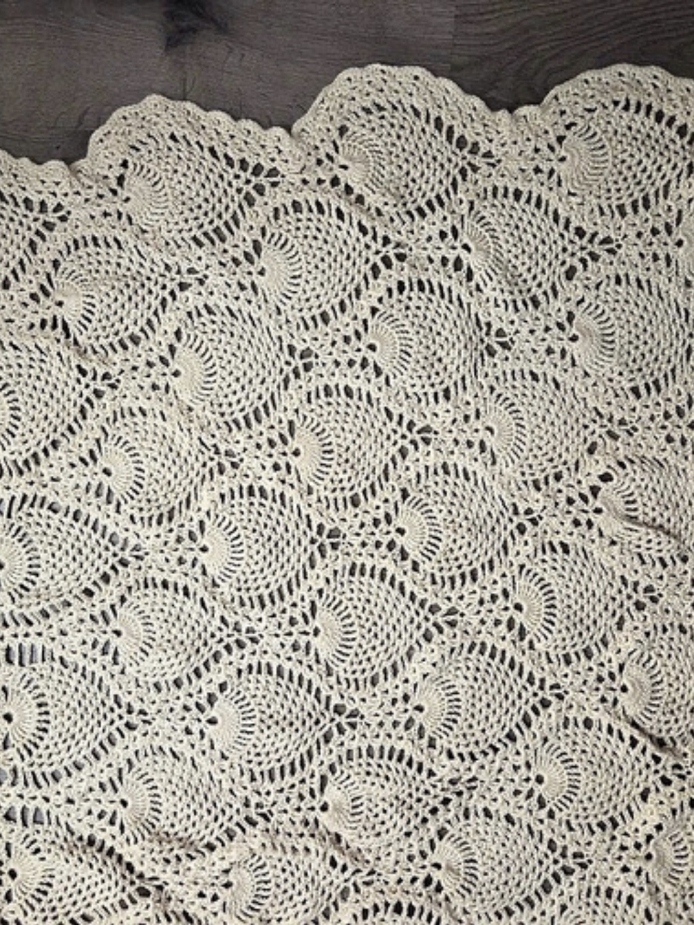 Crochet Lace Textile Ivory With Scalloped Edge